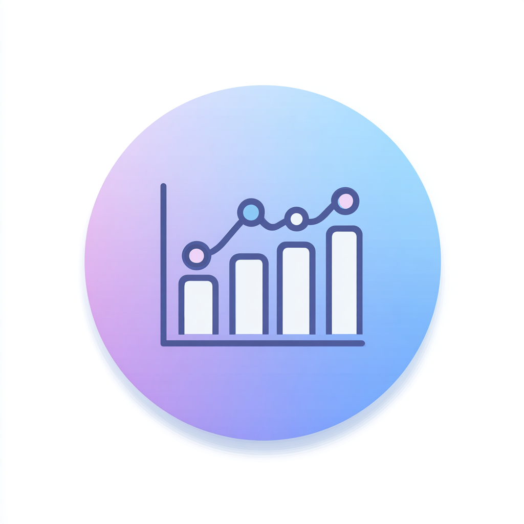 Gradient icon of a bar chart with a line on a light purple and blue background