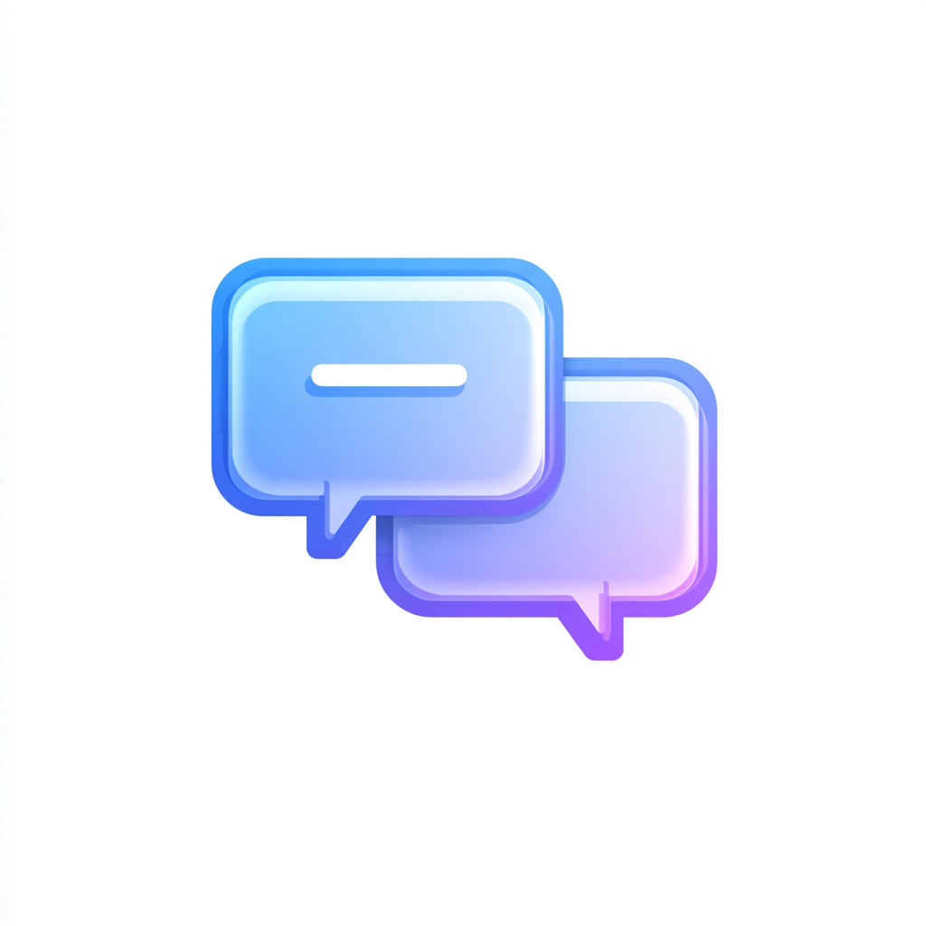 Gradient blue and purple speech bubble icon on a white background