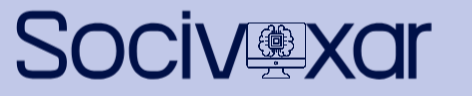 Logo of Socivoxar with a stylized computer monitor icon on a blue background