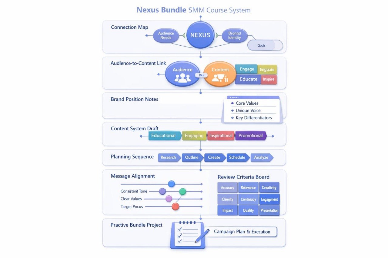 Nexus Bundle SMM Course System diagram on a white background